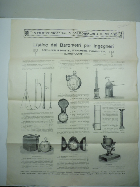 La Filotecnica Ing. A. Salmoiraghi & C. Listino dei barometri per ingegneri. Foglio pubblicitario